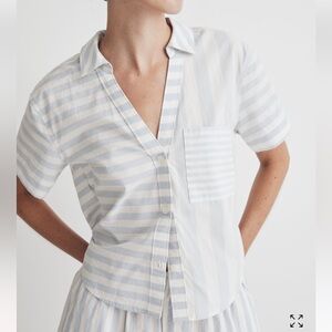 EUC Madewell Y-Neck Button Up Shirt, Sz M, Weathered Sky